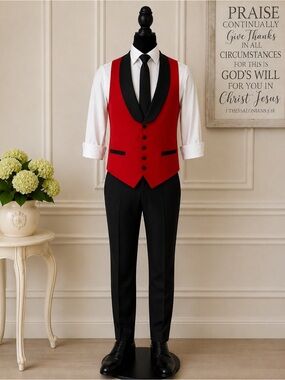 Men’s Bryan Michael’s Formal Suit Vest Red and Black 46 Long